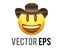 Vector gradient yellow smiling face icon with brown leather cowboy hat and white teeth