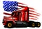 Vector graphic design illustration of an American truck with stars and stripes flag