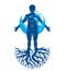 Vector graphic illustration of muscular human, individual created with tree roots and surrounded by a water ball. Body cleansing