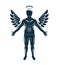 Vector graphic illustration of muscular human made using angelic bird wings and halo.