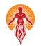 Vector graphic illustration of muscular human, self. The sun God fiery Ra.