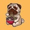 Vector graphic Illustration of pug dog cartoon eat ramen noodle with vintage retro japanese