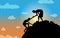 Vector graphic illustration of two people climbing a mountain, with silhouette concept. suitable for poster, banner, background, M
