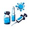 Vector graphic illustration of vial, medical syringe for injections. Scheduled vaccination theme