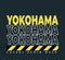 Vector graphic of lettering Yokohama with yellow fill color and white stroke isolated on dark background. Perfect for t-shirts
