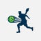 vector graphic of a male pickleball player silhouette and a dynamic moving ball. version 5