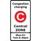 Vector graphic road sign for congestion charging in the central zone and give the times charges are enforceable