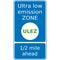 Vector graphic road sign for a ULEZ (Ultra low emission zone) is just a half a mile ahead