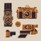 Vector graphic of a set of antique cameras