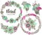 Vector graphic set with beautiful flowers, floral wreath, bouquets