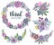 Vector graphic set with beautiful flowers, floral wreath, bouquets