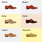 Vector graphic set icons of flat classical men\'s shoes.