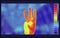 Vector graphic of thermal Image Scanning Hand showing three fingers on blurred background. Hand sign of number three showing