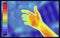 Vector graphic of Thermographic image of hands want to shake hands with someone on blurred background. Hands want to shake hands