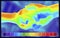 Vector graphic of Thermographic image of holding hands on blue blurred background. Holding hands showing different temperatures in