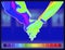 Vector graphic of Thermographic image of holding hands on blue blurred background. Holding hands showing different temperatures in