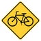 Vector graphic of a usa Bicycle Area Ahead highway sign. It consists of the silhouette of a bicycle within a black and yellow