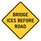 Vector graphic of a usa Bridge Ices Before Road highway sign. It consists of the wording Bridge Ices Before Road within a black