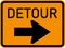 Vector graphic of a usa Detour highway sign. It consists of the wording Detour and an arrow within a black and orange rectangle