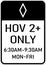 Vector graphic of a usa High Occupancy Lane highway sign. It consists of the wording HOV 2+ Only contained in a white rectangle