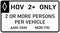 Vector graphic of a usa High Occupancy Vehicle Only highway sign. It consists of the wording HOV 2+ Lane Only, 2 or more persons