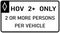 Vector graphic of a usa High Occupancy Vehicle Only highway sign. It consists of the wording HOV 2+ Lane Only, 2 or more persons