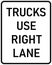 Vector graphic of a usa Trucks Use Right Lane highway sign. It consists of the wording Trucks Use Right Lane contained in a white