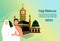 Vector graphics of illustration of Hajj and Umrah prayers near the Kaaba Vector template. twin towers background