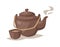 Vector gray china cartoon teapot and cup with hot tea drink.