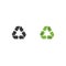 Vector green and black recycle icon. Recycle symbol shape. Design element