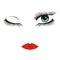 Vector green eyes with long lashes winking. red lips