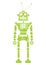 Vector green grunge robot doodle on a white background.