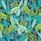 Vector green and navy blue scattered tropical summer hawaiian seamless pattern