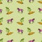 Vector Green Origami horses with apple and carrots background pattern