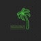 Vector Green Palm, Neon Sign, Beach Symbol, Logo Illustration.