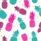 Vector green pink pineapples summer colorful tropical seamless pattern background. Great as a textile print, party