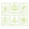 Vector green set of labels in linear style for organic products, food and cosmetics.