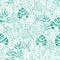 Vector green tropical leaves summer hawaiian seamless pattern with tropical green plants and leaves on navy blue