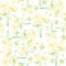 Vector Green and Yellow Flower on White Back seamless background Wallpaper Poster Line Drawing