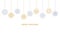Vector greeting banner with hanging snowflake icons. Gold and silver symbols. Merry Christmas text. Editable stroke. Christmas and