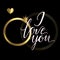 Vector greeting card. Composition with I LOVE YOU inscription and golden elements on a black background. Universal love postal.