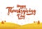 Vector greeting card with hand lettering of Happy Thanksgiving Day and graphic autumn landscape