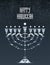 Vector greeting card with outline silver Hanukkah menorah or Chanukiah candelabrum and stars of David on the black background.