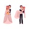 Vector groom and bride character set isolated