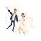 Vector groom and bride dancing isolated