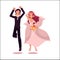 Vector groom and bride dancing isolated