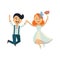 Vector groom and bride dancing isolated