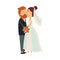 Vector groom and bride kiss each other isolated