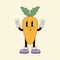 Vector groovy carrot character in trendy 70s style. Funky retro vegetable. Vector illustration