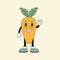 Vector groovy carrot character in trendy 70s style. Funky retro vegetable. Vector illustration